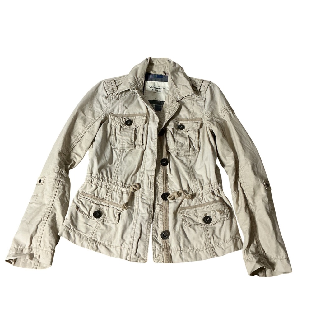 Abercrombie & Fitch Y2K Utility Field Jacket Womens M Tan Cargo Military Coat